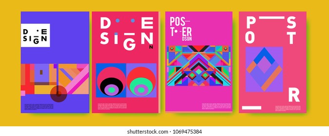 Abstract colorful geometric pattern background for poster design. Blue, yellow, red, orange, pink and green. Vector banner poster template in Eps10.