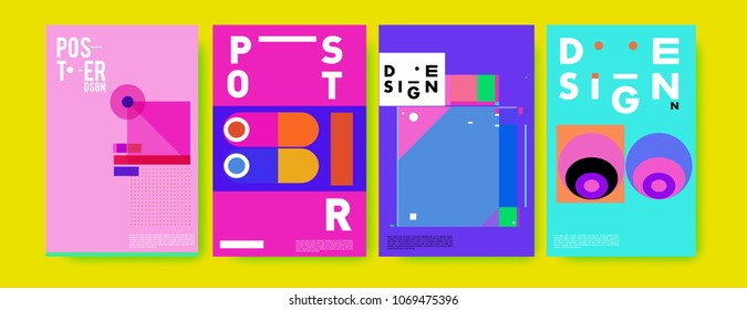 Abstract colorful geometric pattern background for poster design. Blue, yellow, red, orange, pink and green. Vector banner poster template in Eps10.