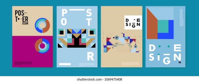 Abstract colorful geometric pattern background for poster design. Blue, yellow, red, orange, pink and green. Vector banner poster template in Eps10.