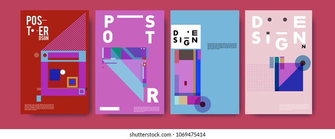 Abstract colorful geometric pattern background for poster design. Blue, yellow, red, orange, pink and green. Vector banner poster template in Eps10.