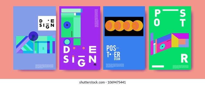 Abstract colorful geometric pattern background for poster design. Blue, yellow, red, orange, pink and green. Vector banner poster template in Eps10.
