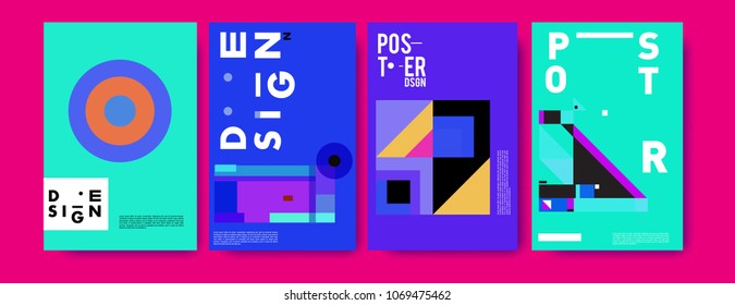 Abstract colorful geometric pattern background for poster design. Blue, yellow, red, orange, pink and green. Vector banner poster template in Eps10.