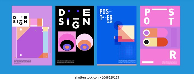 Abstract colorful geometric pattern background for poster design. Blue, yellow, red, orange, pink and green. Vector banner poster template in Eps10.