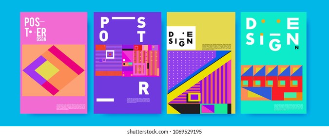 Abstract colorful geometric pattern background for poster design. Blue, yellow, red, orange, pink and green. Vector banner poster template in Eps10.