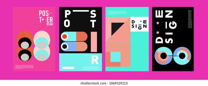 Abstract colorful geometric pattern background for poster design. Blue, yellow, red, orange, pink and green. Vector banner poster template in Eps10.