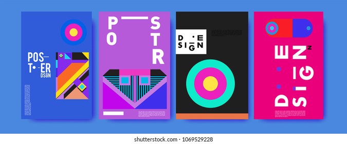 Abstract colorful geometric pattern background for poster design. Blue, yellow, red, orange, pink and green. Vector banner poster template in Eps10.