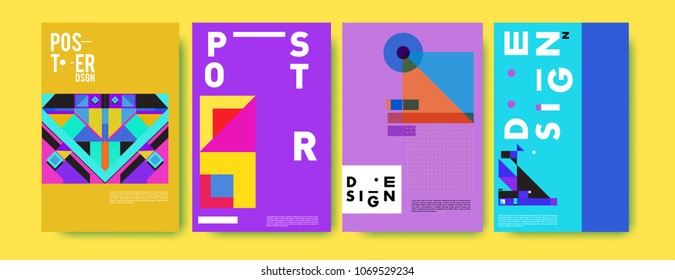 Abstract colorful geometric pattern background for poster design. Blue, yellow, red, orange, pink and green. Vector banner poster template in Eps10.