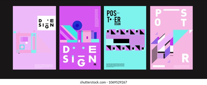 Abstract colorful geometric pattern background for poster design. Blue, yellow, red, orange, pink and green. Vector banner poster template in Eps10.