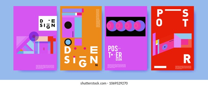 Abstract colorful geometric pattern background for poster design. Blue, yellow, red, orange, pink and green. Vector banner poster template in Eps10.
