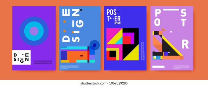 Abstract colorful geometric pattern background for poster design. Blue, yellow, red, orange, pink and green. Vector banner poster template in Eps10.