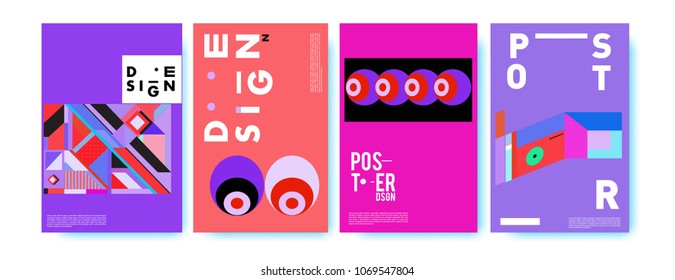 Abstract colorful geometric pattern background for poster design. Blue, yellow, red, orange, pink and green. Vector banner poster template in Eps10.