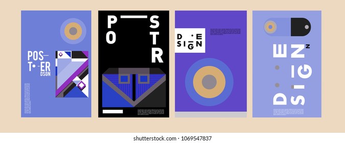 Abstract colorful geometric pattern background for poster design. Blue, yellow, red, orange, pink and green. Vector banner poster template in Eps10.