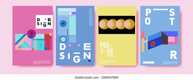 Abstract colorful geometric pattern background for poster design. Blue, yellow, red, orange, pink and green. Vector banner poster template in Eps10.