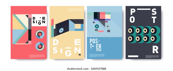 Abstract colorful geometric pattern background for poster design. Blue, yellow, red, orange, pink and green. Vector banner poster template in Eps10.
