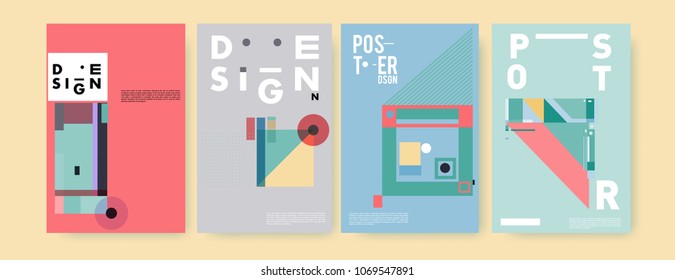 Abstract colorful geometric pattern background for poster design. Blue, yellow, red, orange, pink and green. Vector banner poster template in Eps10.