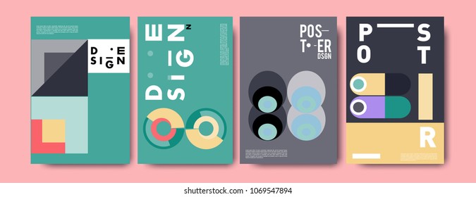 Abstract colorful geometric pattern background for poster design. Blue, yellow, red, orange, pink and green. Vector banner poster template in Eps10.