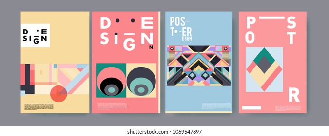 Abstract colorful geometric pattern background for poster design. Blue, yellow, red, orange, pink and green. Vector banner poster template in Eps10.