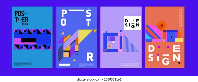 Abstract colorful geometric pattern background for poster design. Blue, yellow, red, orange, pink and green. Vector banner poster template in Eps10.