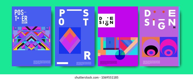 Abstract colorful geometric pattern background for poster design. Blue, yellow, red, orange, pink and green. Vector banner poster template in Eps10.
