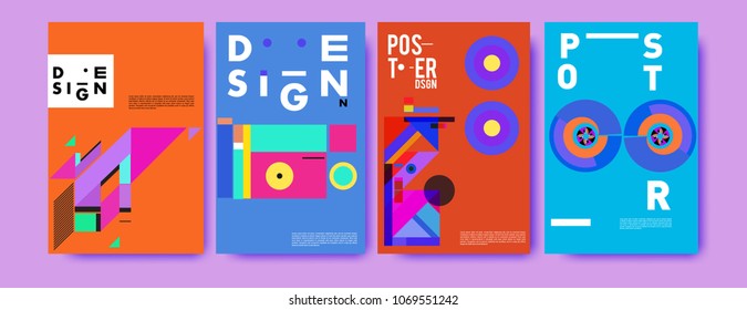 Abstract colorful geometric pattern background for poster design. Blue, yellow, red, orange, pink and green. Vector banner poster template in Eps10.