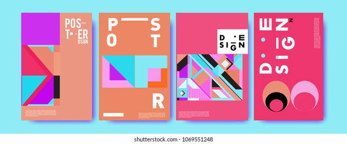 Abstract colorful geometric pattern background for poster design. Blue, yellow, red, orange, pink and green. Vector banner poster template in Eps10.