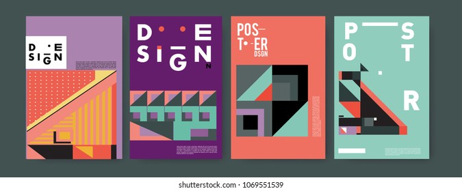 Abstract colorful geometric pattern background for poster design. Blue, yellow, red, orange, pink and green. Vector banner poster template in Eps10.