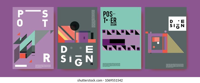 Abstract colorful geometric pattern background for poster design. Blue, yellow, red, orange, pink and green. Vector banner poster template in Eps10.