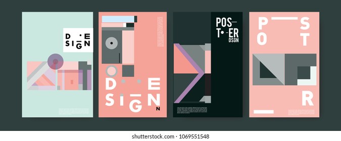 Abstract colorful geometric pattern background for poster design. Blue, yellow, red, orange, pink and green. Vector banner poster template in Eps10.