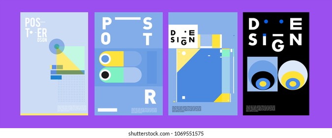 Abstract colorful geometric pattern background for poster design. Blue, yellow, red, orange, pink and green. Vector banner poster template in Eps10.