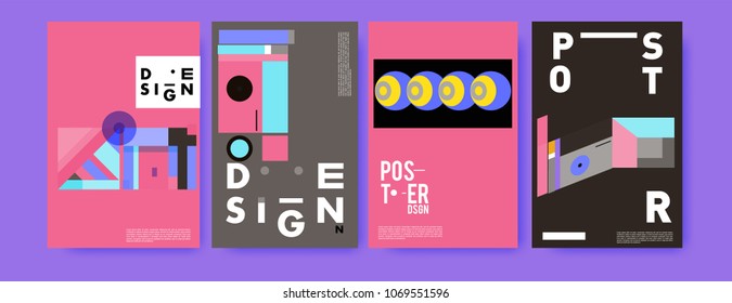 Abstract colorful geometric pattern background for poster design. Blue, yellow, red, orange, pink and green. Vector banner poster template in Eps10.