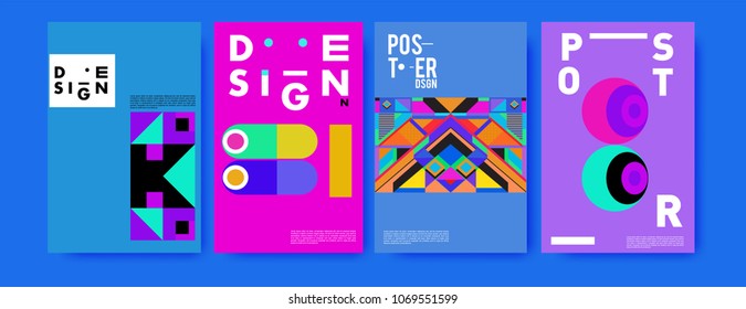 Abstract colorful geometric pattern background for poster design. Blue, yellow, red, orange, pink and green. Vector banner poster template in Eps10.