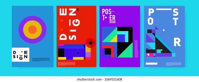 Abstract colorful geometric pattern background for poster design. Blue, yellow, red, orange, pink and green. Vector banner poster template in Eps10.