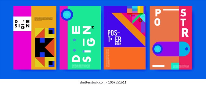 Abstract colorful geometric pattern background for poster design. Blue, yellow, red, orange, pink and green. Vector banner poster template in Eps10.