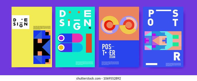 Abstract colorful geometric pattern background for poster design. Blue, yellow, red, orange, pink and green. Vector banner poster template in Eps10.