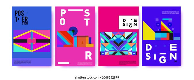 Abstract colorful geometric pattern background for poster design. Blue, yellow, red, orange, pink and green. Vector banner poster template in Eps10.