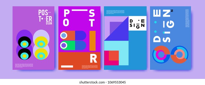 Abstract colorful geometric pattern background for poster design. Blue, yellow, red, orange, pink and green. Vector banner poster template in Eps10.