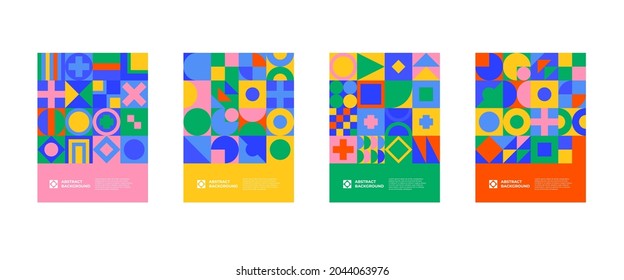 Resumen del conjunto de la cubierta de patrones geométricos coloridos. El estilo bauhaus de fondo minimalista. 