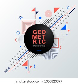 Abstract colorful geometric pattern design and background with black circle label. You can use for modern brochure design, cover, template, flyer, leaflet, poster, banner web, etc. Vector illustration