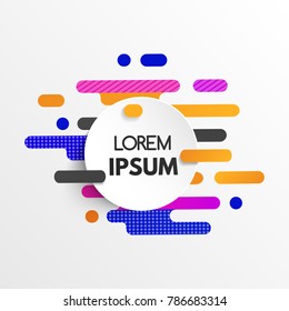 Abstract colorful geometric pattern design with dynamic shapes and circle banner. Modern motion lines background