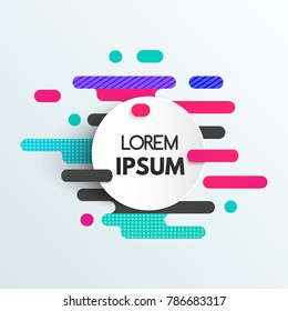 Abstract colorful geometric pattern design with dynamic shapes and circle banner. Modern motion lines background