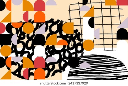 Abstract colorful geometric pattern with grungr hand drawn background design vector for web, banner, cards and art print.