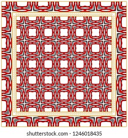 Abstract Colorful Geometric Pattern. Ornament With Decorative Frame, Border. For Scrapbook Print, Fashion Design. Vector Illustration