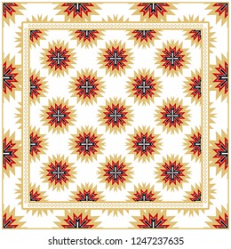 Abstract Colorful Geometric Pattern. Ornament With Decorative Frame, Border. For Scrapbook Print, Fashion Design. Vector Illustration