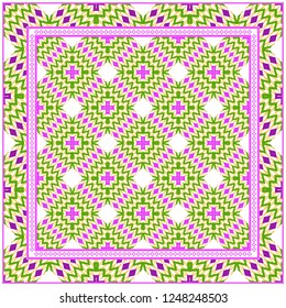 Abstract Colorful Geometric Pattern. Ornament With Decorative Frame, Border. For Scrapbook Print, Fashion Design. Vector Illustration