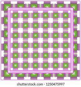 Abstract Colorful Geometric Pattern. Ornament With Decorative Frame, Border. For Scrapbook Print, Fashion Design. Vector Illustration