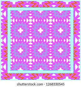 Abstract Colorful Geometric Pattern. Ornament With Decorative Frame, Border. For Scrapbook Print, Fashion Design. Vector Illustration