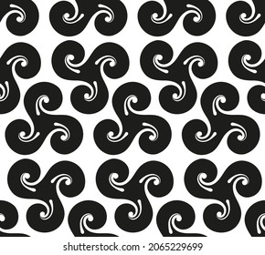 Abstract colorful geometric pattern of round clover boomerang shapes in the style of the 60s and 70s. Vector seamless abstract  wallpaper.