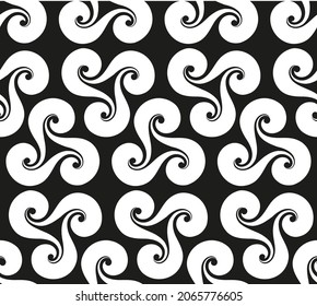 Abstract colorful geometric pattern of round clover boomerang shapes in the style of the 60s and 70s. Vector seamless abstract  wallpaper.