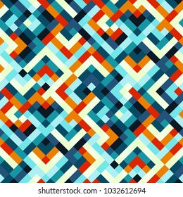 Abstract colorful geometric seamless pattern with squares and lines. Vector illustration
