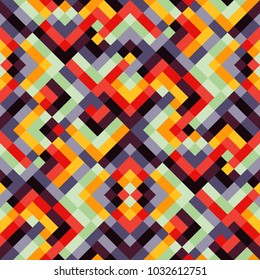 Abstract colorful geometric seamless pattern with squares and lines. Vector illustration